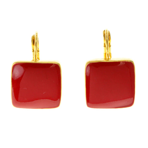 Red & Gold-Tone Colored Metal Dangle-Earrings #LQE2631
