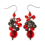 Red & Silver-Tone Colored Acrylic Dangle-Earrings With Bead Accents #LQE2638