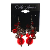 Red & Silver-Tone Colored Acrylic Dangle-Earrings With Bead Accents #LQE2638