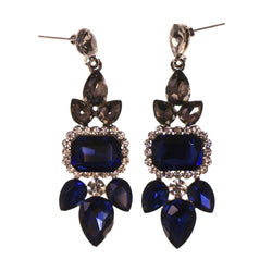 Blue & Silver-Tone Metal Dangle-Earrings Crystal Accents