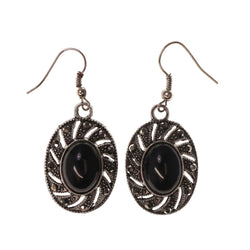 Silver-Tone & Black Colored Metal Dangle-Earrings With Crystal Accents #LQE2643