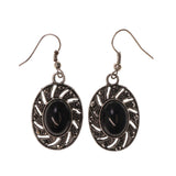 Silver-Tone & Black Colored Metal Dangle-Earrings With Crystal Accents #LQE2643