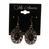 Silver-Tone & Black Colored Metal Dangle-Earrings With Crystal Accents #LQE2643