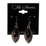 Black & Silver-Tone Colored Metal Dangle-Earrings With Crystal Accents #LQE2645