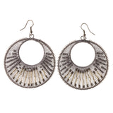 Silver-Tone Fabric Dangle-Earrings With Bead Accents #LQE2646