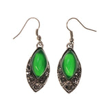 Green & Silver-Tone Colored Metal Dangle-Earrings With Crystal Accents #LQE2649