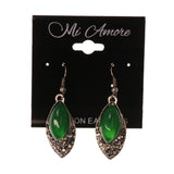 Green & Silver-Tone Colored Metal Dangle-Earrings With Crystal Accents #LQE2649