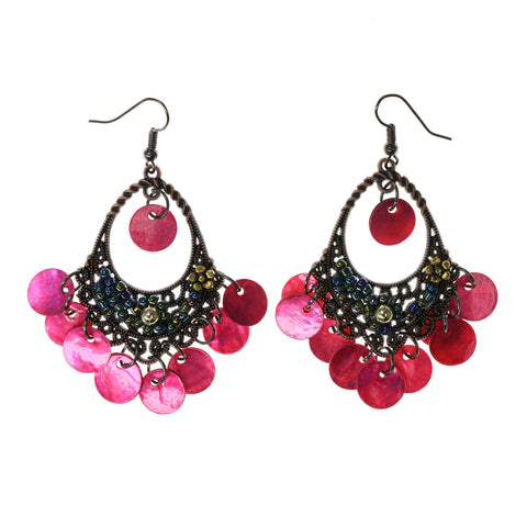 Colorful  AB Finish Shell Flower Dangle-Earrings #LQE2652