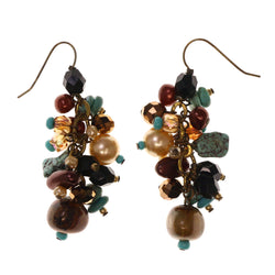 Gold-Tone & Multi Colored Metal Dangle-Earrings With Bead Accents #LQE2654