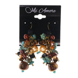 Gold-Tone & Multi Colored Metal Dangle-Earrings With Bead Accents #LQE2654