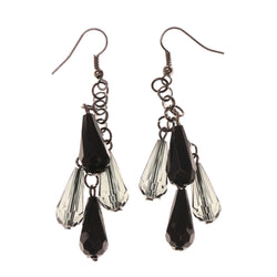 Black & Silver-Tone Colored Metal Dangle-Earrings With Bead Accents #LQE2656