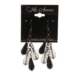Black & Silver-Tone Colored Metal Dangle-Earrings With Bead Accents #LQE2656