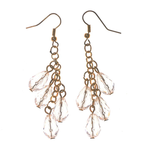 Gold-Tone & Clear Colored Metal Dangle-Earrings With Bead Accents #LQE2657