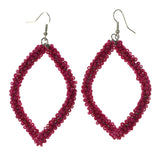 Pink & Silver-Tone Colored Metal Dangle-Earrings With Bead Accents #LQE2661