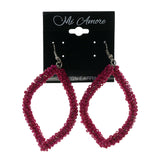 Pink & Silver-Tone Colored Metal Dangle-Earrings With Bead Accents #LQE2661