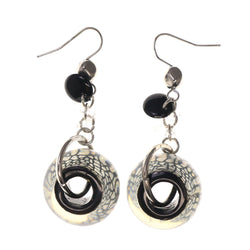 Black & Silver-Tone Colored Acrylic Dangle-Earrings With Bead Accents #LQE2663