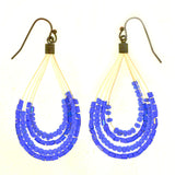 Blue & Silver-Tone Colored Metal Dangle-Earrings With Bead Accents #LQE2667