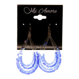 Blue & Silver-Tone Colored Metal Dangle-Earrings With Bead Accents #LQE2667