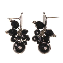 Black & Silver-Tone Metal -Dangle-Earrings Bead Accents #LQE2668