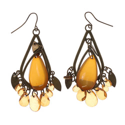 Brown & Gold-Tone Colored Metal Dangle-Earrings With Bead Accents #LQE2686