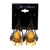 Brown & Gold-Tone Colored Metal Dangle-Earrings With Bead Accents #LQE2686