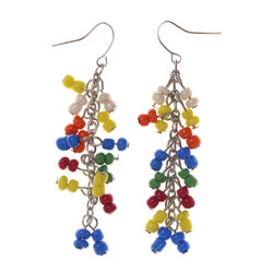 Colorful & Silver-Tone Colored Metal Dangle-Earrings With Bead Accents #LQE2687