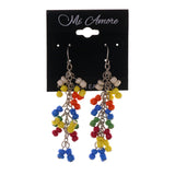 Colorful & Silver-Tone Colored Metal Dangle-Earrings With Bead Accents #LQE2687