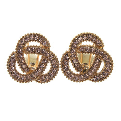Gold-Tone & Peach Colored Metal Stud-Earrings With Crystal Accents #LQE2689