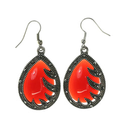 Red & Silver-Tone Colored Metal Dangle-Earrings With Crystal Accents #LQE2698