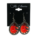 Red & Silver-Tone Colored Metal Dangle-Earrings With Crystal Accents #LQE2698