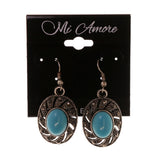 Blue & Silver-Tone Colored Metal Dangle-Earrings With Crystal Accents #LQE2699