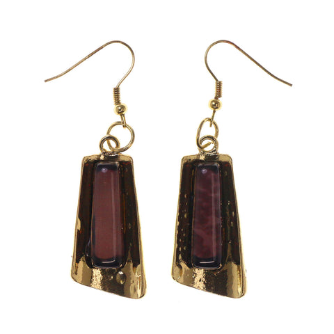 Gold-Tone & Brown Colored Metal Dangle-Earrings With Bead Accents #LQE2700