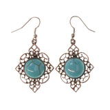 Blue & Silver-Tone Colored Metal Dangle-Earrings With Stone Accents #LQE2707