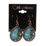Blue & Silver-Tone Colored Metal Dangle-Earrings With Bead Accents #LQE2708