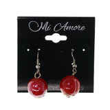 Red & Silver-Tone Colored Acrylic Dangle-Earrings With Bead Accents #LQE2709