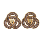 Gold-Tone & Peach Colored Metal Stud-Earrings With Crystal Accents #LQE2714