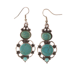 Silver-Tone & Blue Colored Metal Dangle-Earrings With Stone Accents #LQE2716