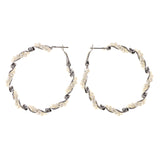 Silver-Tone & White Colored Metal Hoop-Earrings With Bead Accents #LQE2717