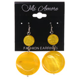 Yellow & Silver-Tone Colored Acrylic Dangle-Earrings With Bead Accents #LQE2718