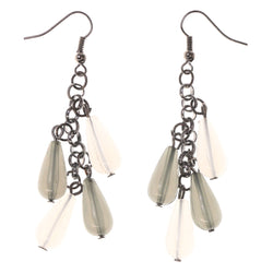 Gray & White Colored Acrylic Dangle-Earrings With Bead Accents #LQE2721