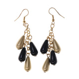 Black & Gold-Tone Colored Acrylic Dangle-Earrings With Bead Accents #LQE2722