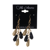Black & Gold-Tone Colored Acrylic Dangle-Earrings With Bead Accents #LQE2722