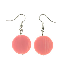 Pink & Silver-Tone Colored Acrylic Dangle-Earrings With Bead Accents #LQE2725