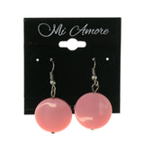 Pink & Silver-Tone Colored Acrylic Dangle-Earrings With Bead Accents #LQE2725