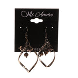 Silver-Tone & Brown Colored Metal Dangle-Earrings With Bead Accents #LQE2730