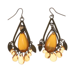 Gold-Tone & Brown Colored Metal Dangle-Earrings With Bead Accents #LQE2731