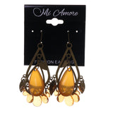 Gold-Tone & Brown Colored Metal Dangle-Earrings With Bead Accents #LQE2731