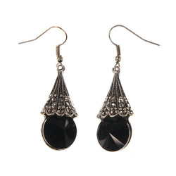 Silver-Tone & Black Colored Metal Dangle-Earrings With Bead Accents #LQE2738