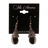 Silver-Tone & Black Colored Metal Dangle-Earrings With Bead Accents #LQE2738