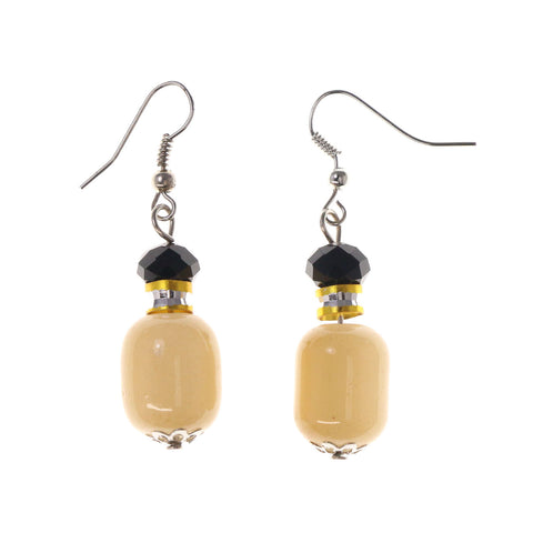 Brown & Black Colored Metal Dangle-Earrings With Bead Accents #LQE2742